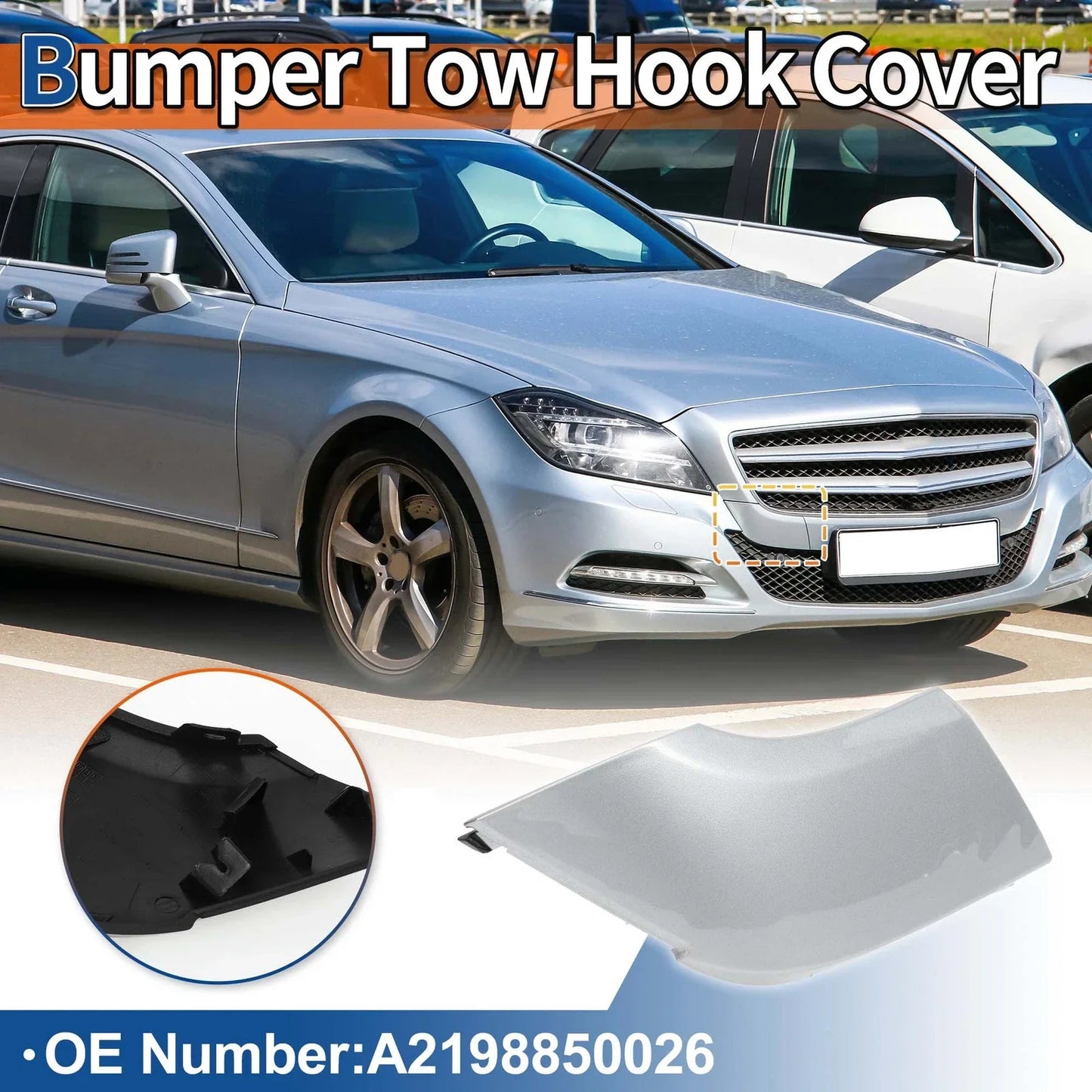 Front Car Bumper Tow Hook Cover for Mercedes-Benz CLS (2012-2018) Silver Tone