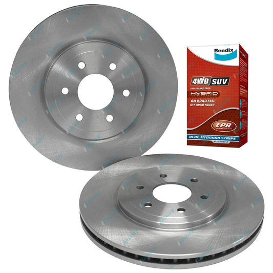 2 Front Disc Brake Rotors + 4WD Pads Pack for Nissan Navara D40 2005~2015