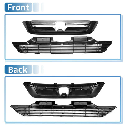 Front Bumper Grille for Honda CR-V (2007-2009) - Chrome Silver Tone Black Set