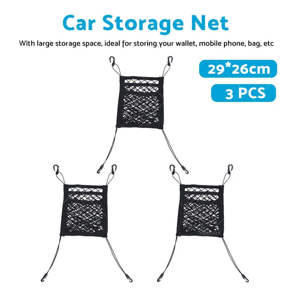 3 x Car Truck Seat Mesh Storage Net Bag Organizer Multi-Pocket