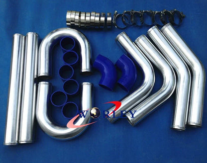 3.15" Universal Aluminum Intercooler Turbo Pipe Piping Kit Blue Hose