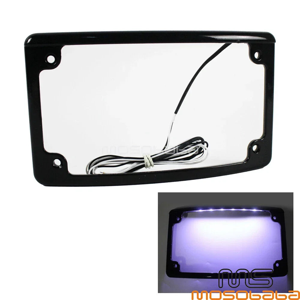 12�� Curved Aluminum License Plate Frame w/6 LED Lights for Motorcycle