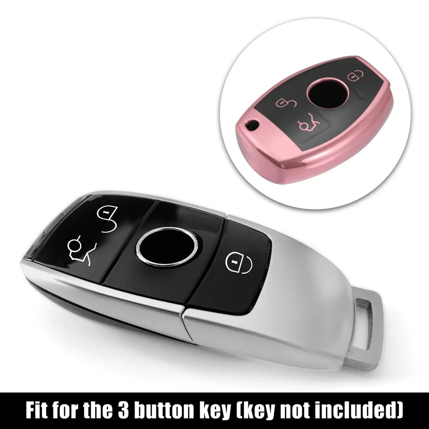 Key Fob Cover Case with Keychain Pink for Mercedes Benz C E S M CLS