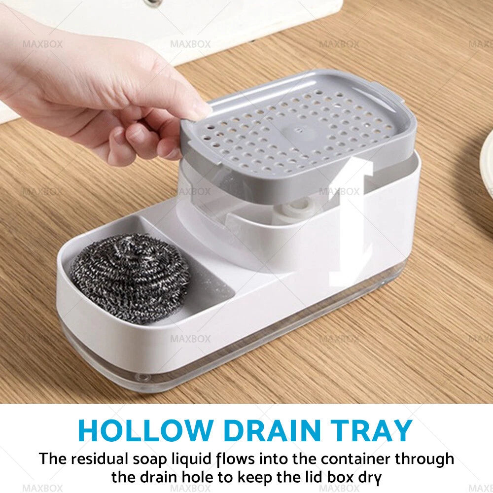 2-in-1 Soap Dispenser & Sponge Box for Detergent Storage - Manual Press