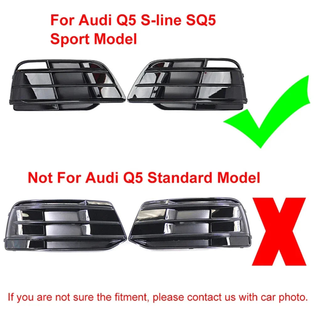 Black Front Bumper Fog Light Grille Covers for Audi Q5 SQ5 (2018-2022)