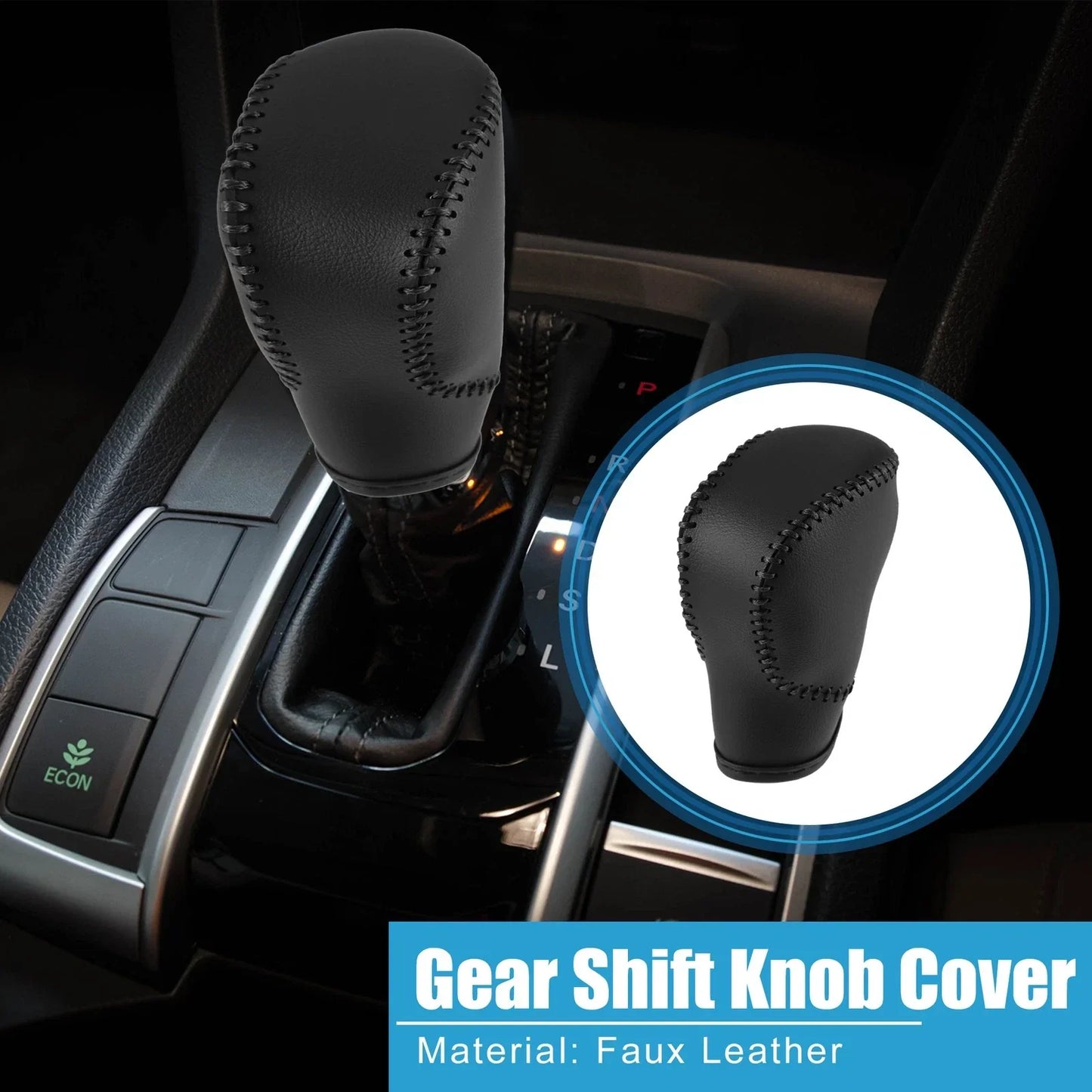Gear Shift Lever Cover for Honda 11th Civic 2022-2023 Black Faux Leather