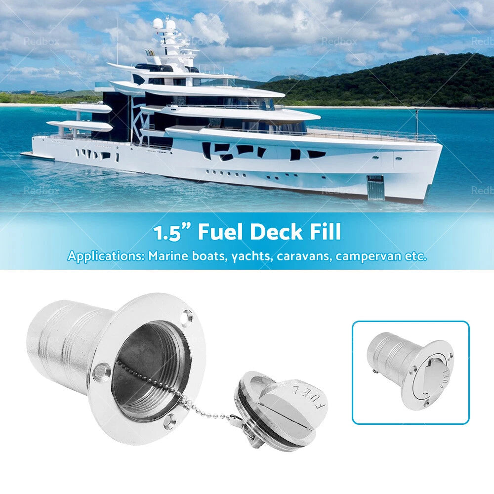 1.5" Keyless Polished Stainless Steel Fuel Deck Fill for Marine Boat