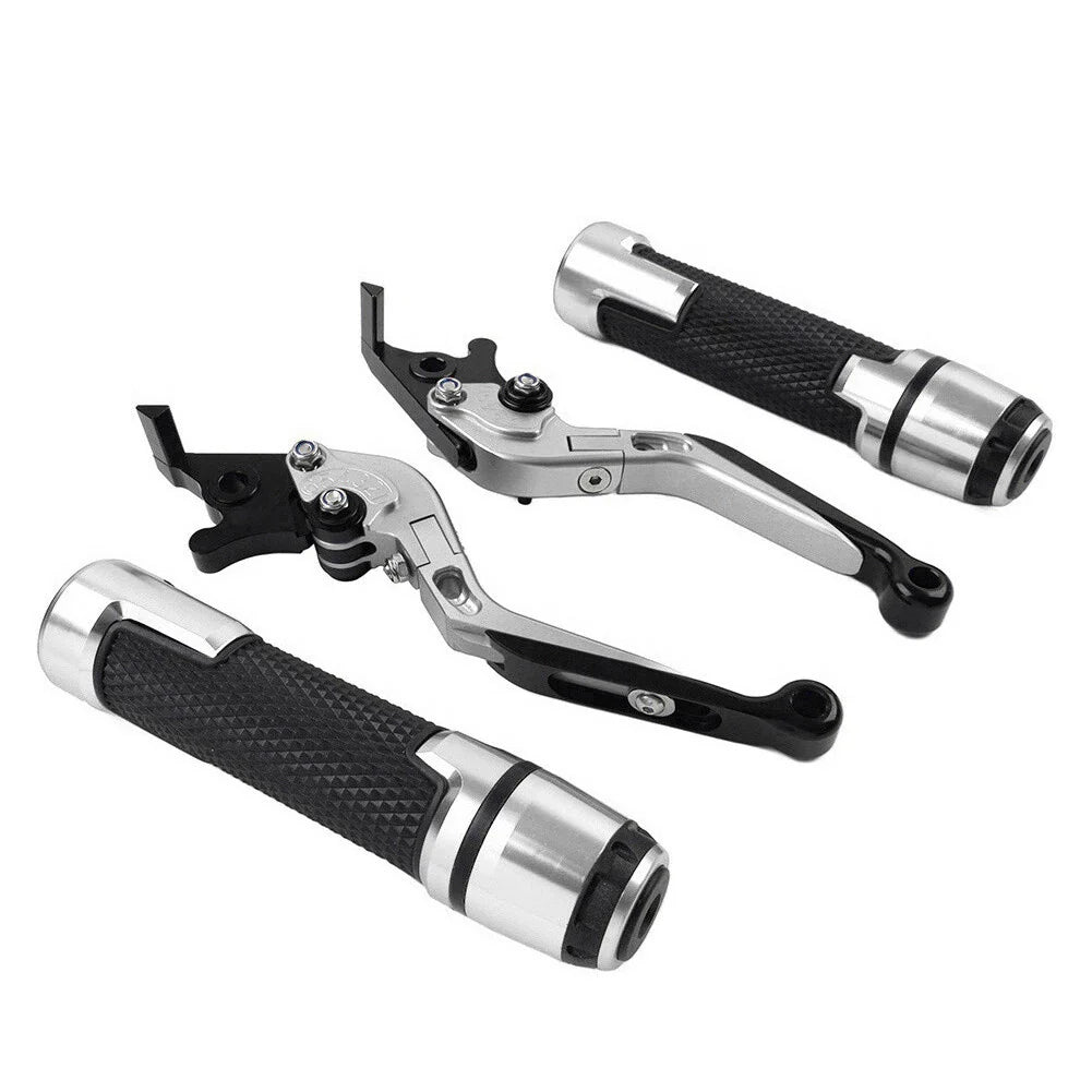 Silver Extendable Brake Clutch Levers & Handlebar Grips for Kawasaki Z1000