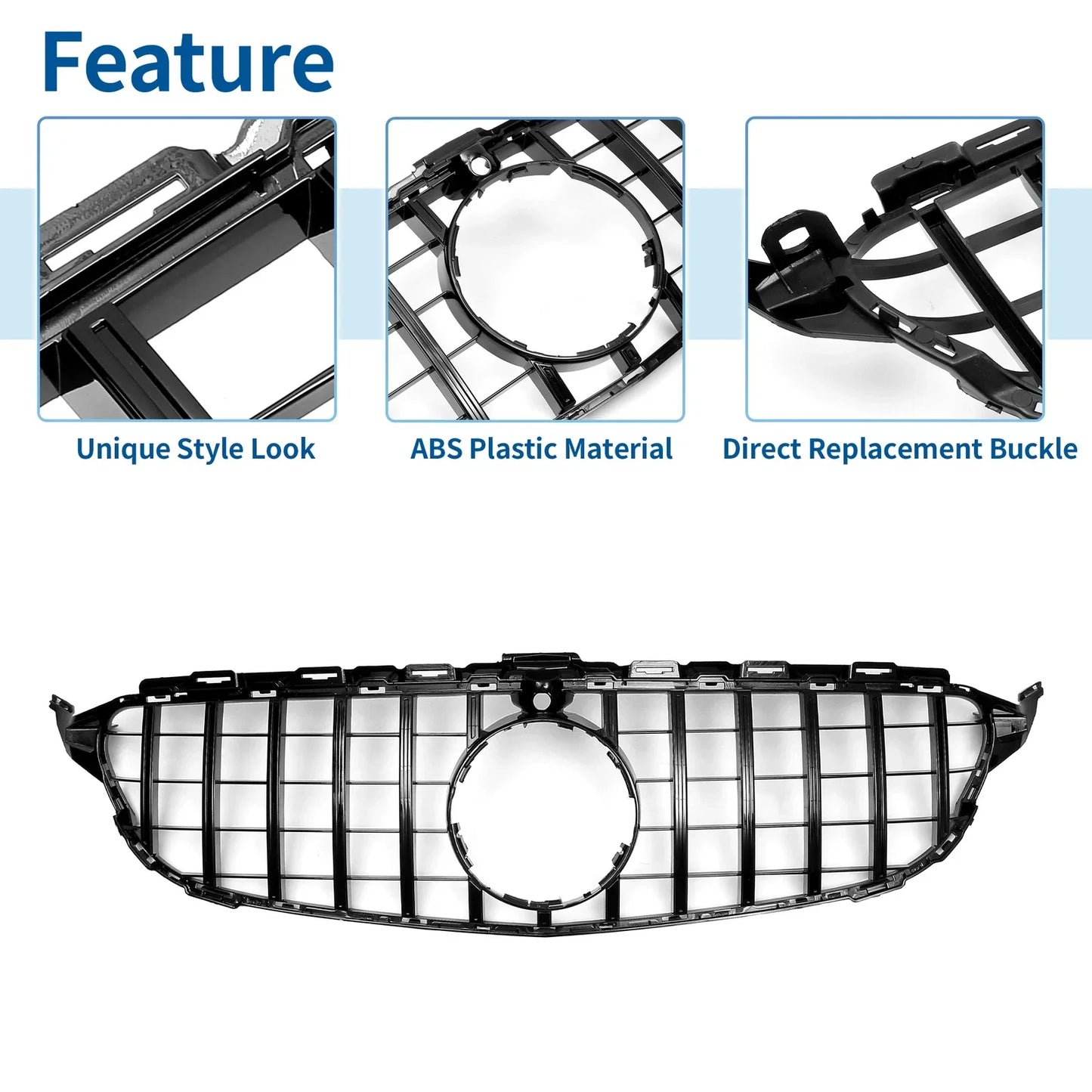 Front Upper Bumper Grille for Mercedes-Benz C250 (2015-2018) Black