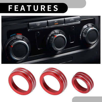 AC Media Volume Switch Knob Cover Ring for Dodge Durango (2021-2023) - 3 x Red