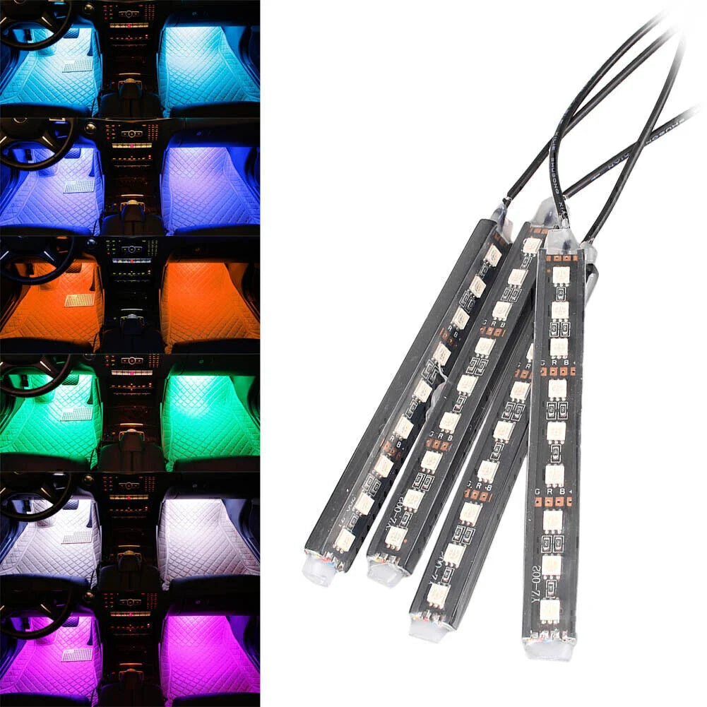 4 x Colorful LED Car Interior Lights Kit for Universal Models
