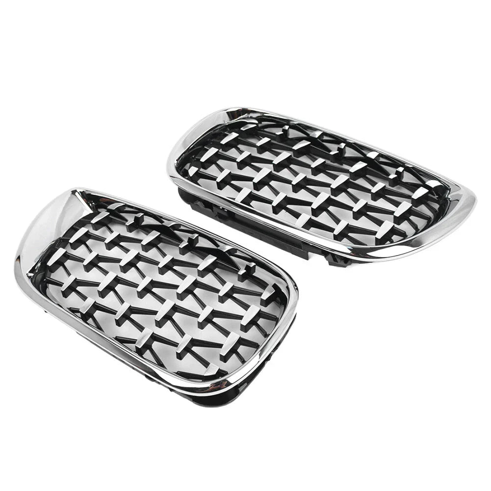 Pair Front Kidney Grille for BMW E46 4D (2002-2005) Chrome Diamond Style