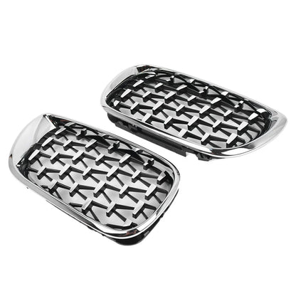 Pair Front Kidney Grille for BMW E46 4D (2002-2005) Chrome Diamond Style