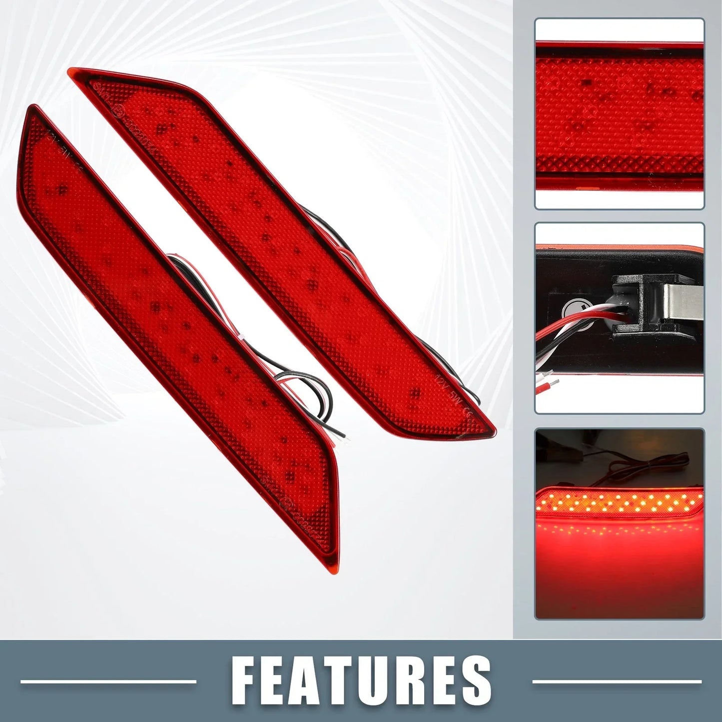 Rear Bumper LED Reflector Brake Tail Light Red Lens for Honda Civic Sedan (13-15)