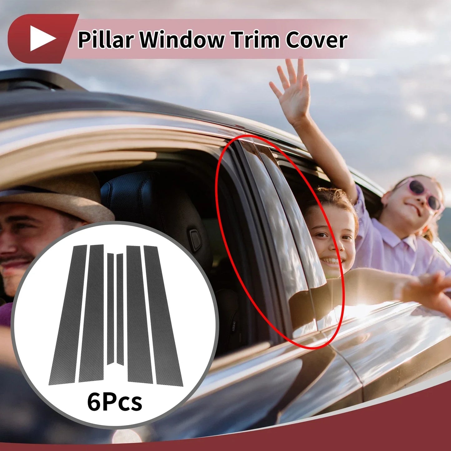 6 Pcs Car Door Pillar Window Trim for LEXUS LS430 (2001-2006) Black Carbon Fiber