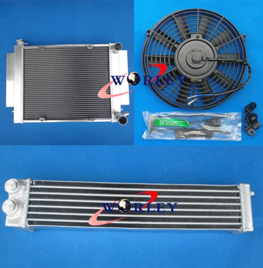 Aluminum Radiator, Fan, Oil Cooler for Mazda RX2 RX3 RX4 RX5 RX7 (1970-1985)