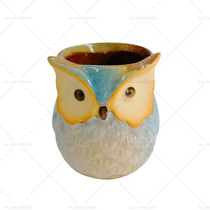 6 x Mini Ceramic Owl Plant Pots for Succulent Flower Home Decoration