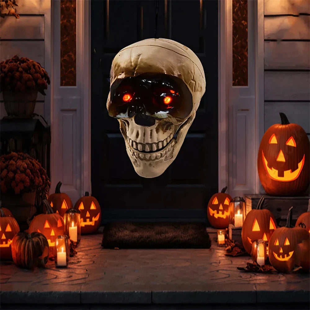 Scary Skull Decoration with Red Light Eyes & Sound for Halloween Party