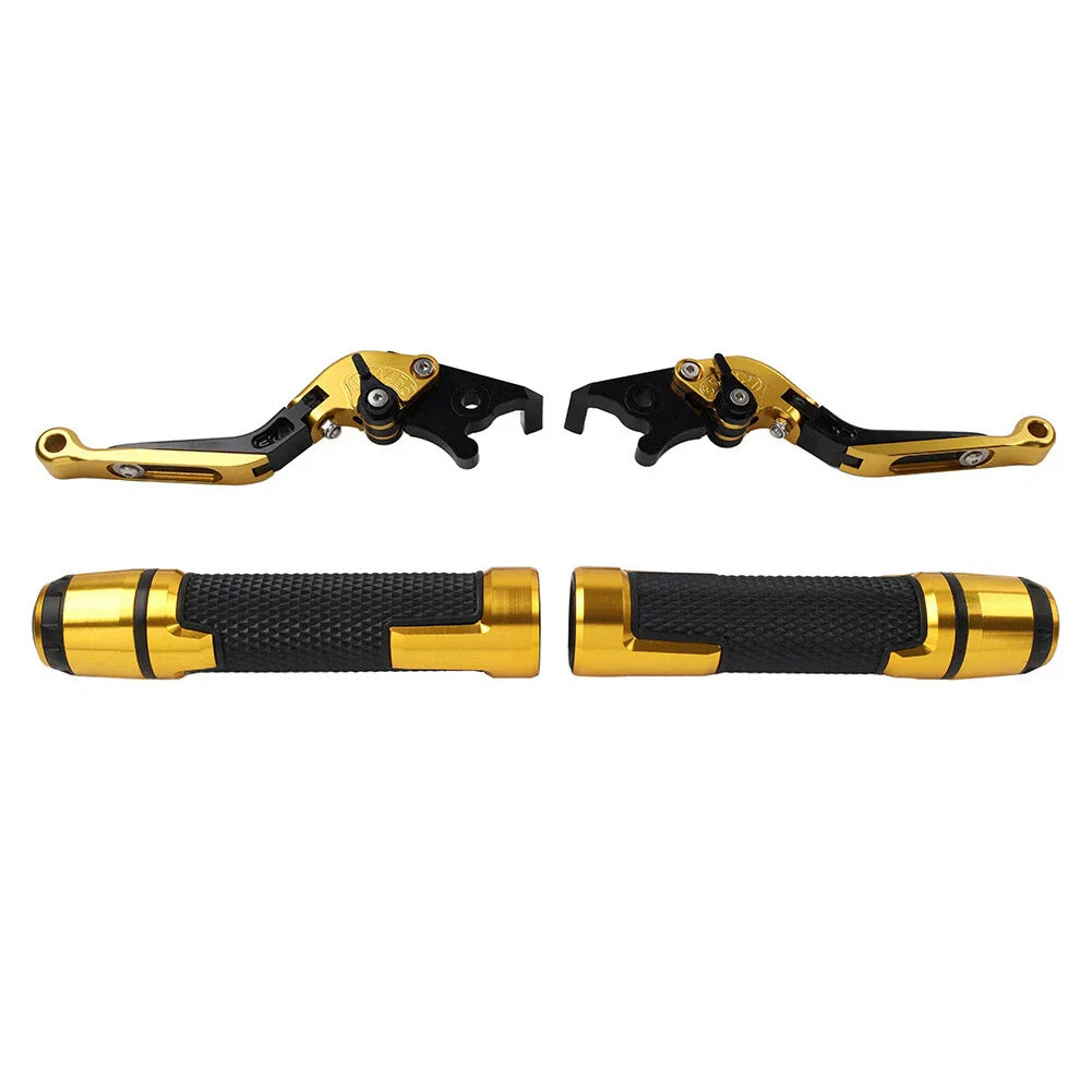 Gold Extendable Brake Clutch Levers & Handlebar Grips for Kawasaki ZX636R (2003-2004)