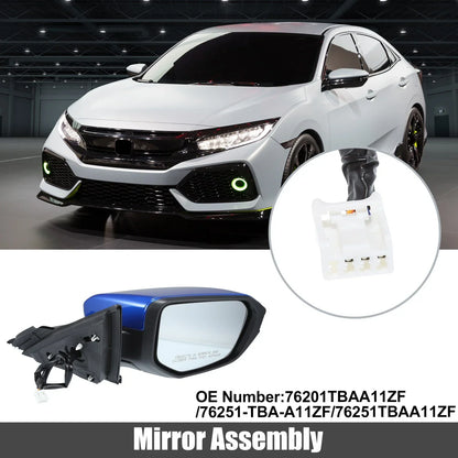 3 Pin Right Side Exterior Door Mirror Assembly Blue for Honda Civic (2016-2021)