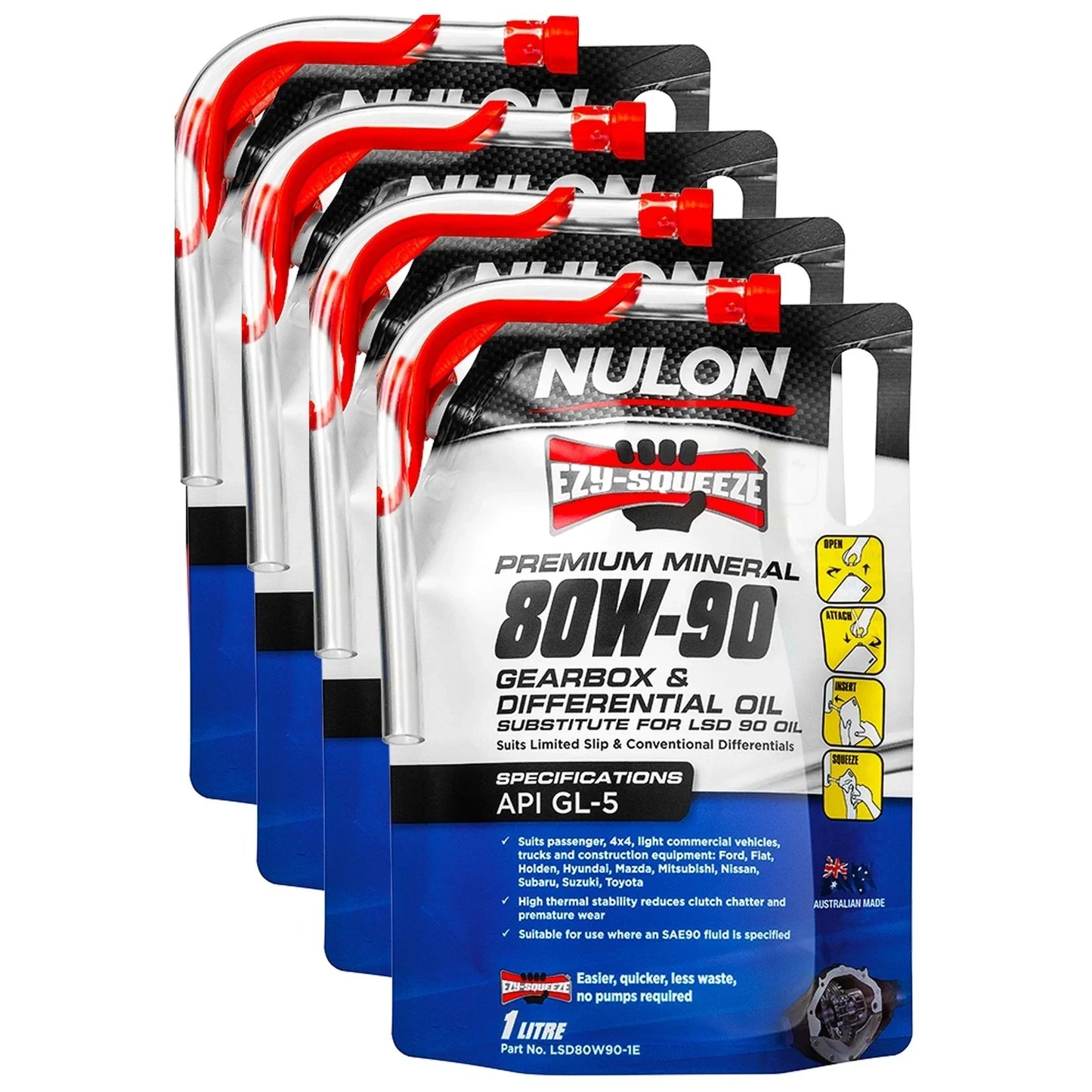 4 x Nulon EZY-SQUEEZE 1L Gearbox Differential Oil for LSD 80W90 ()