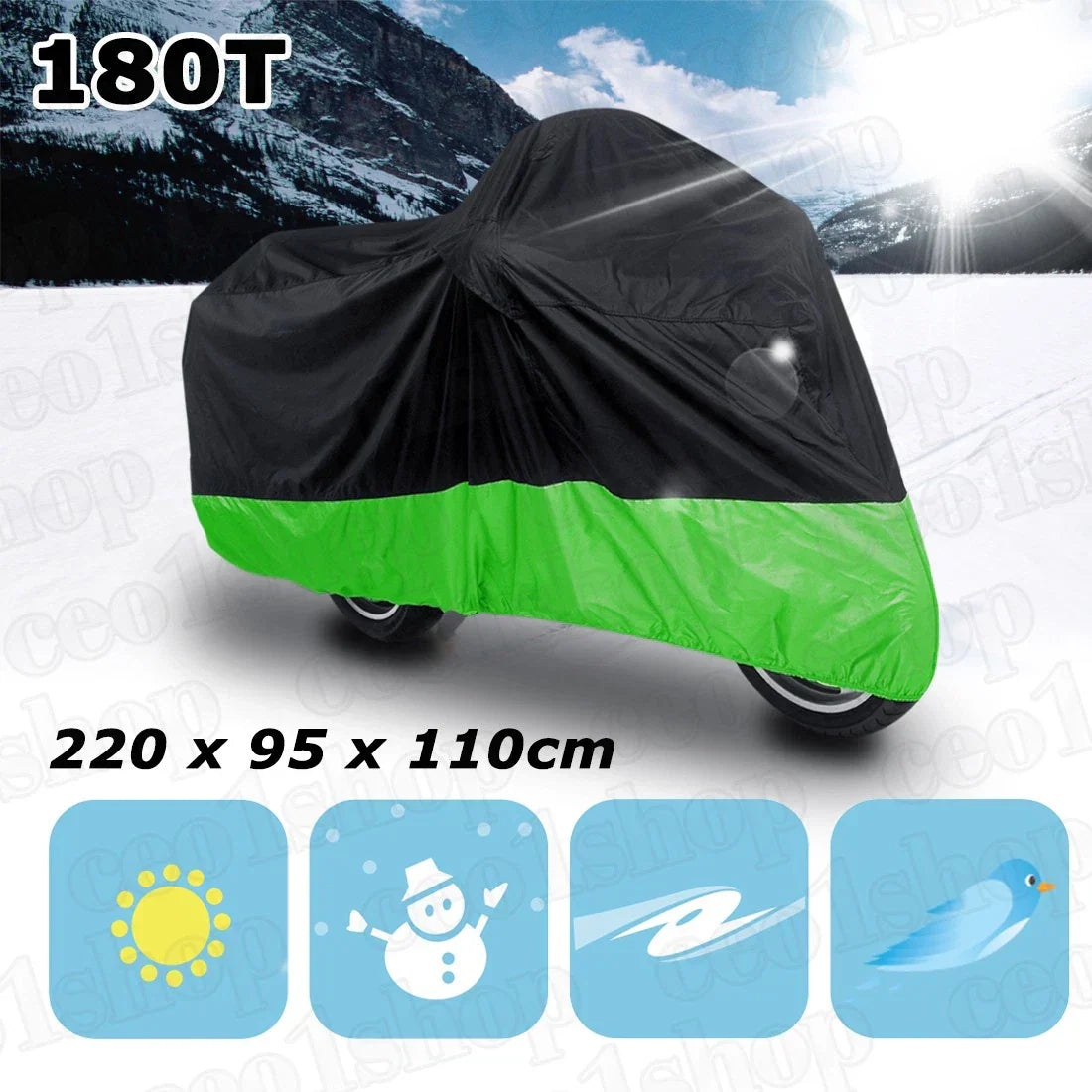 Black & Green Outdoor Motorcycle Cover for Honda, Suzuki, Kawasaki