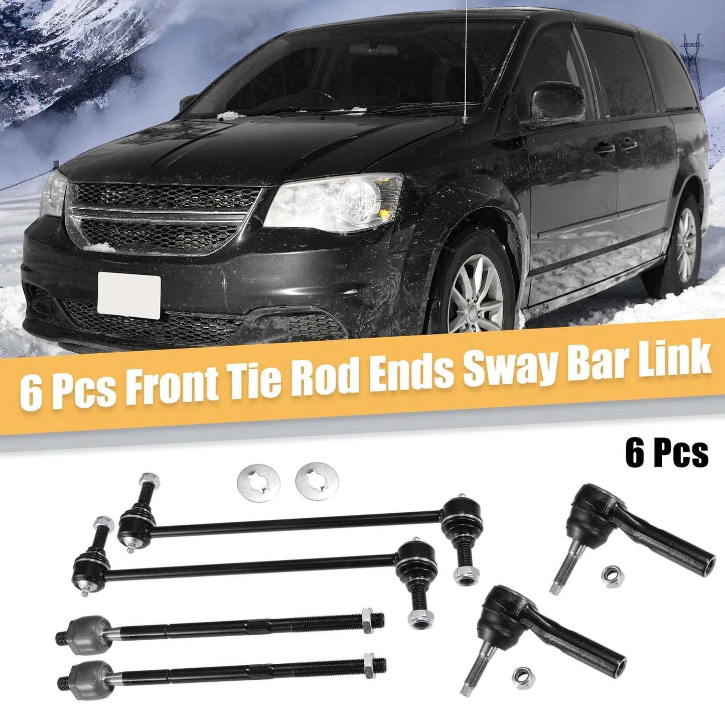 6 x Front Inner Outer Tie Rod Ends & Sway Bar Links for Chrysler Voyager (01-03)