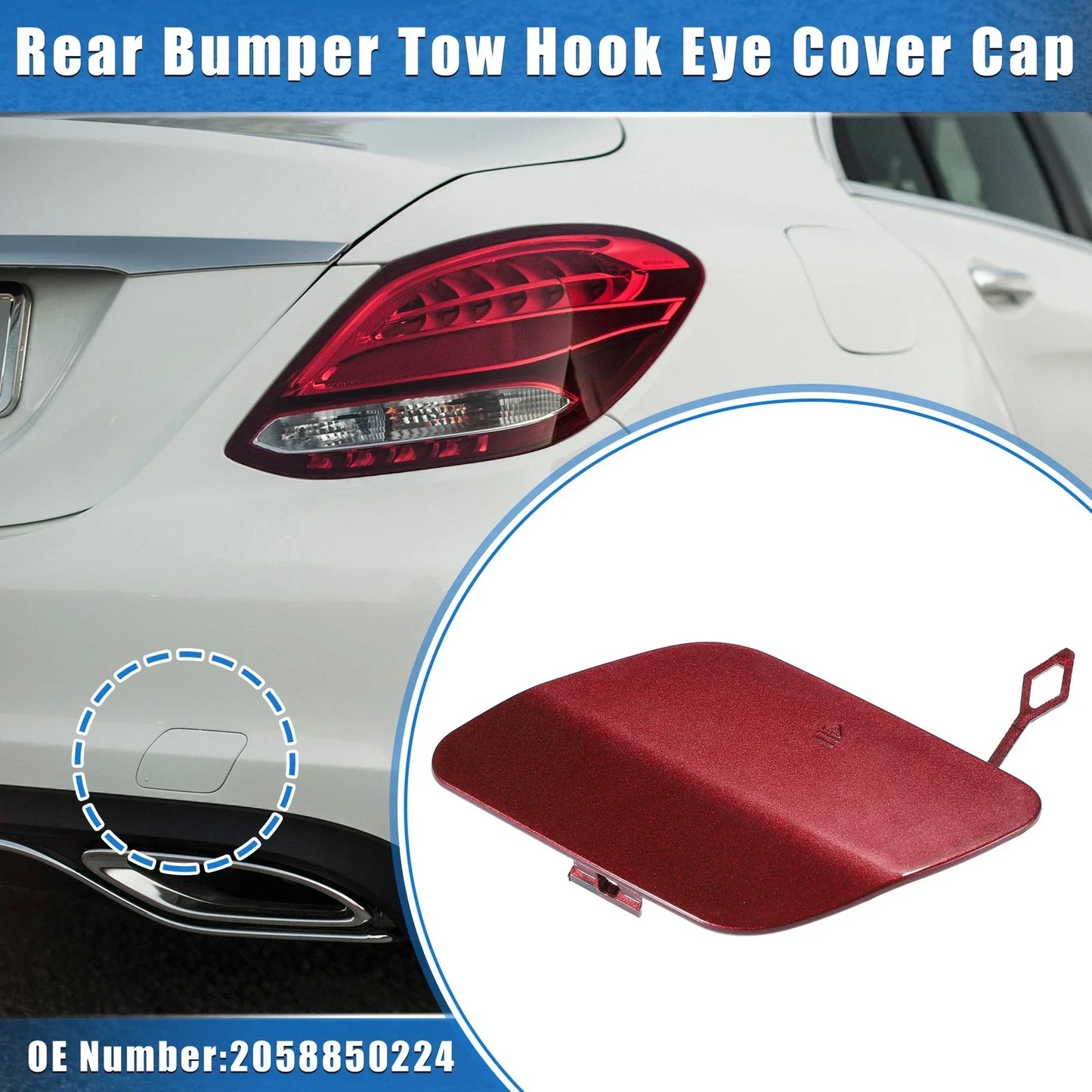 Car Rear Bumper Tow Hook Cover for Mercedes-Benz C300 Sedan (2016-2018) Red