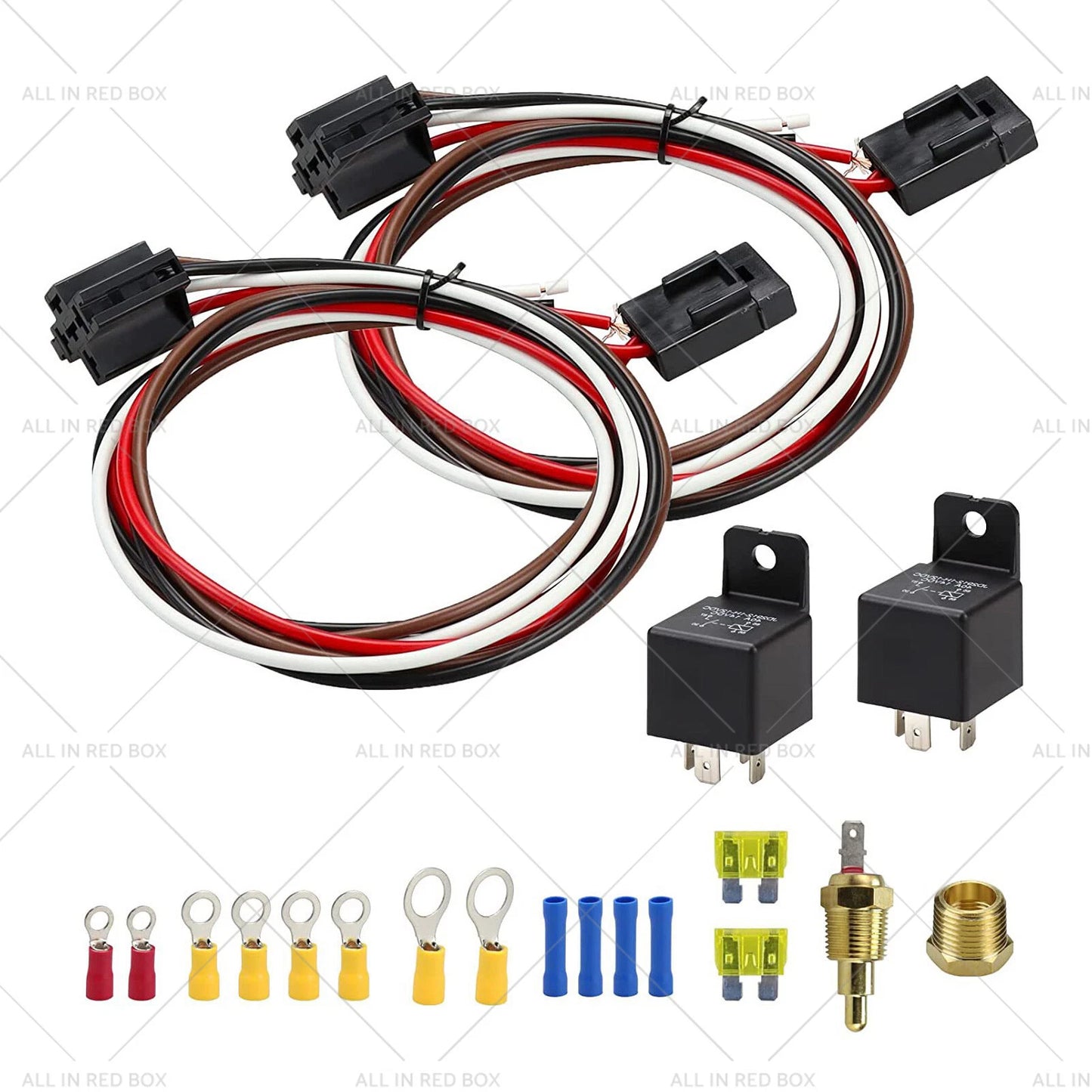 Dual Electric Fan Relay Sensor Kit 12V Thermostat Switch 175°-185° 40Amp
