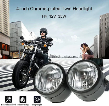 Dual Twin Front Headlight Lamp w/ Bracket for Harley Motorcycle