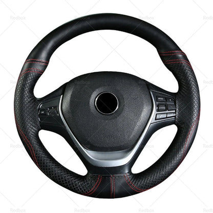 Premium Leather 38cm Steering Wheel Cover for Car - Auto Protection