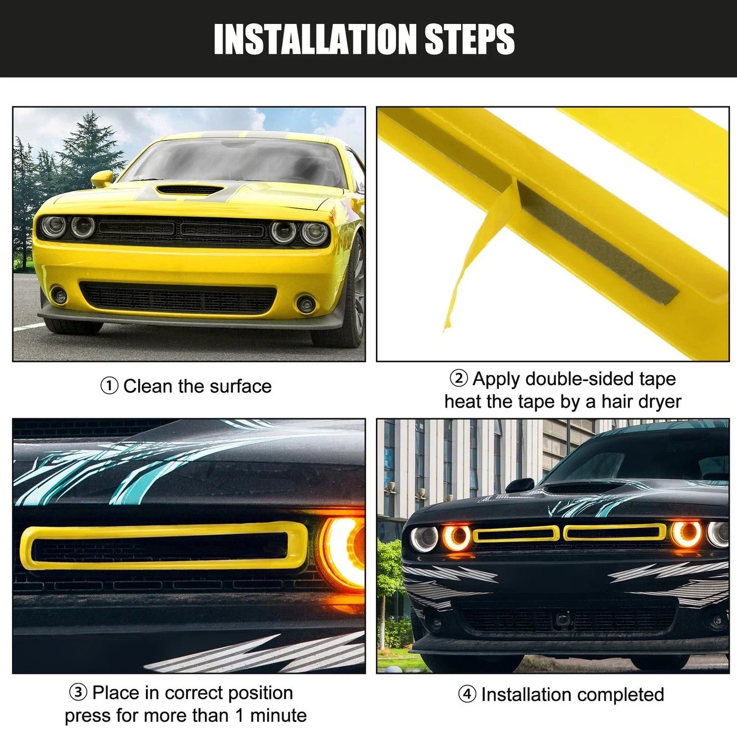 Front Grill Mesh Grille Inserts for Dodge Challenger 2015-2022 Yellow