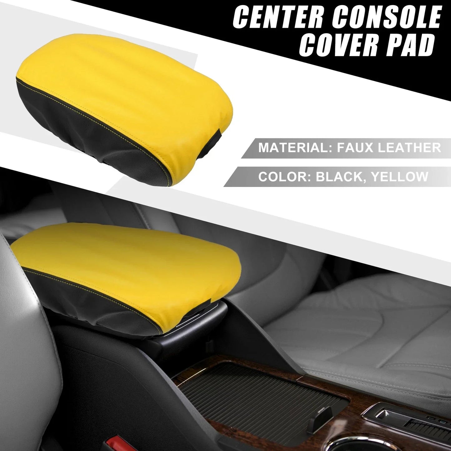 Car Center Console Armrest Pad Cover for Dodge Charger (2015-2022) Black Yellow
