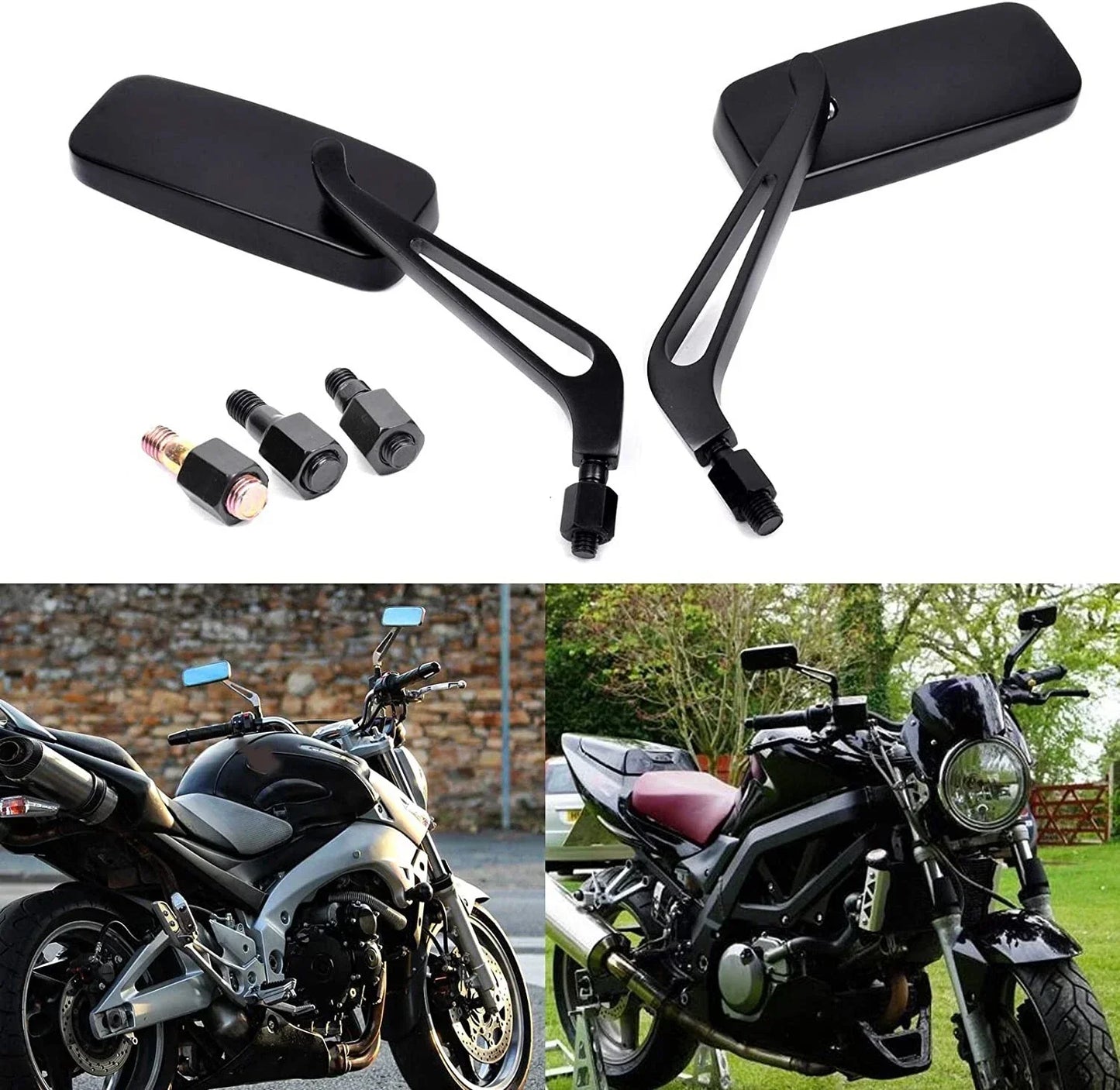 Black M8/M10 Motorcycle Mirrors for Chopper Cruiser Bobber Cafe Racer