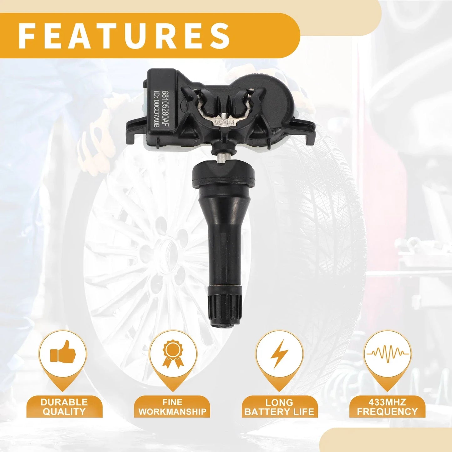 Tire Pressure Sensor 433MHz for Jeep Renegade (2015-2016) - 1 x Pcs