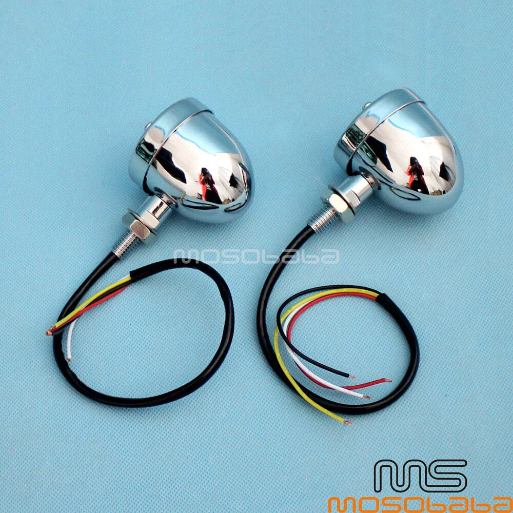 Chrome LED Turn Signal Brake Taillight Set for Harley Honda Cafe Racer