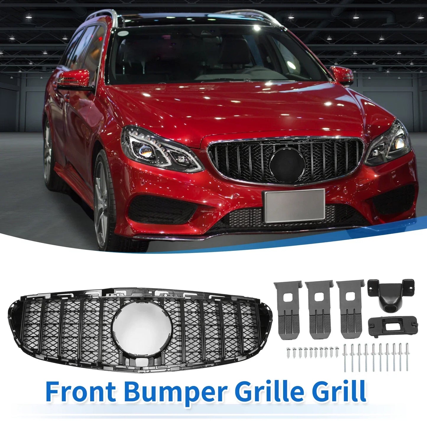 Front Upper Bumper Grille for Mercedes-Benz E200 2014-2016 Black Grille