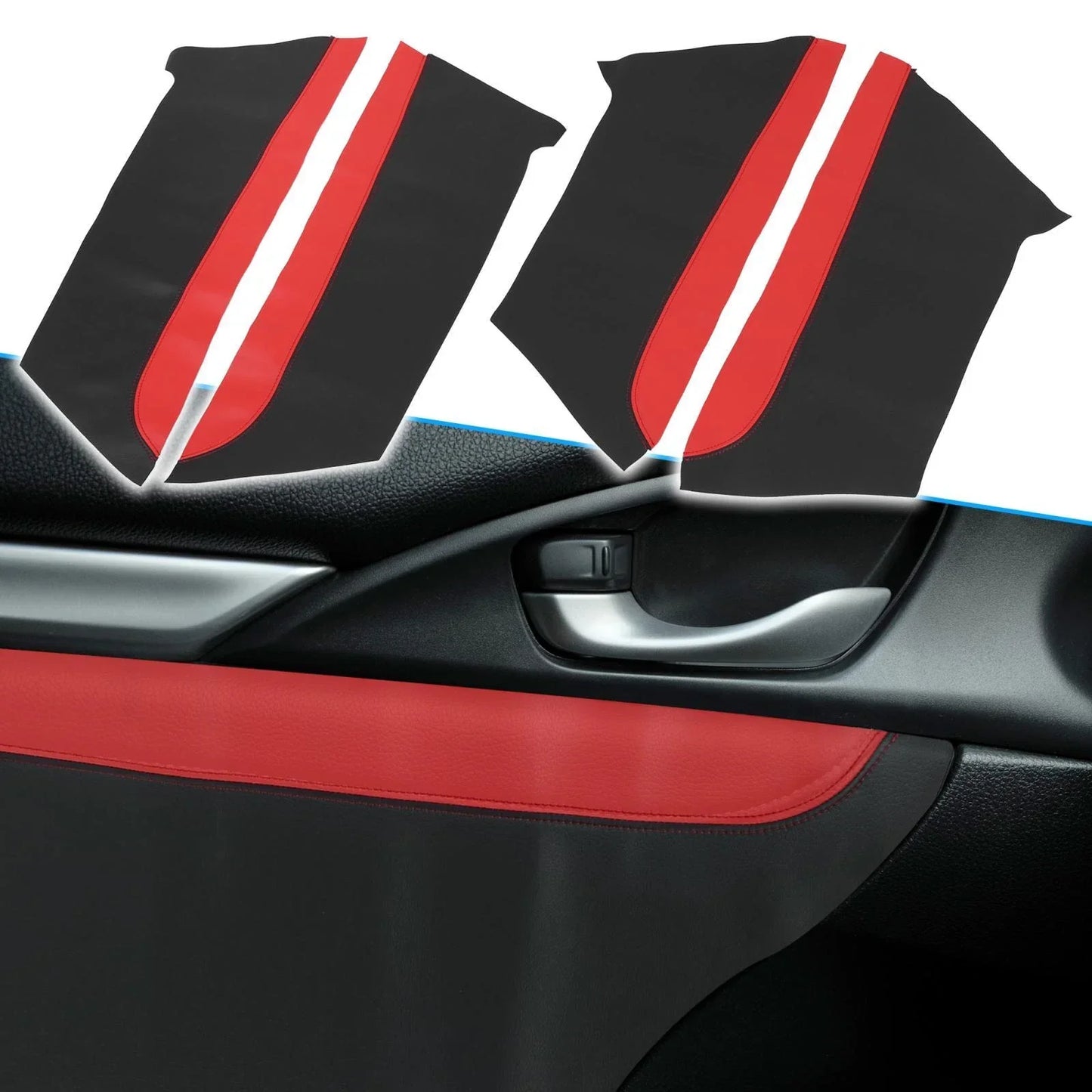 8 Pcs Door Panel Armrest Covers for Honda Civic (2016-2020) Red with Red Line