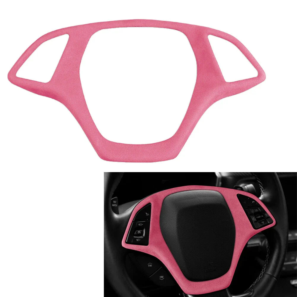Suede Steering Wheel Cover for Chevrolet Corvette C7 (2014-2019) Pink
