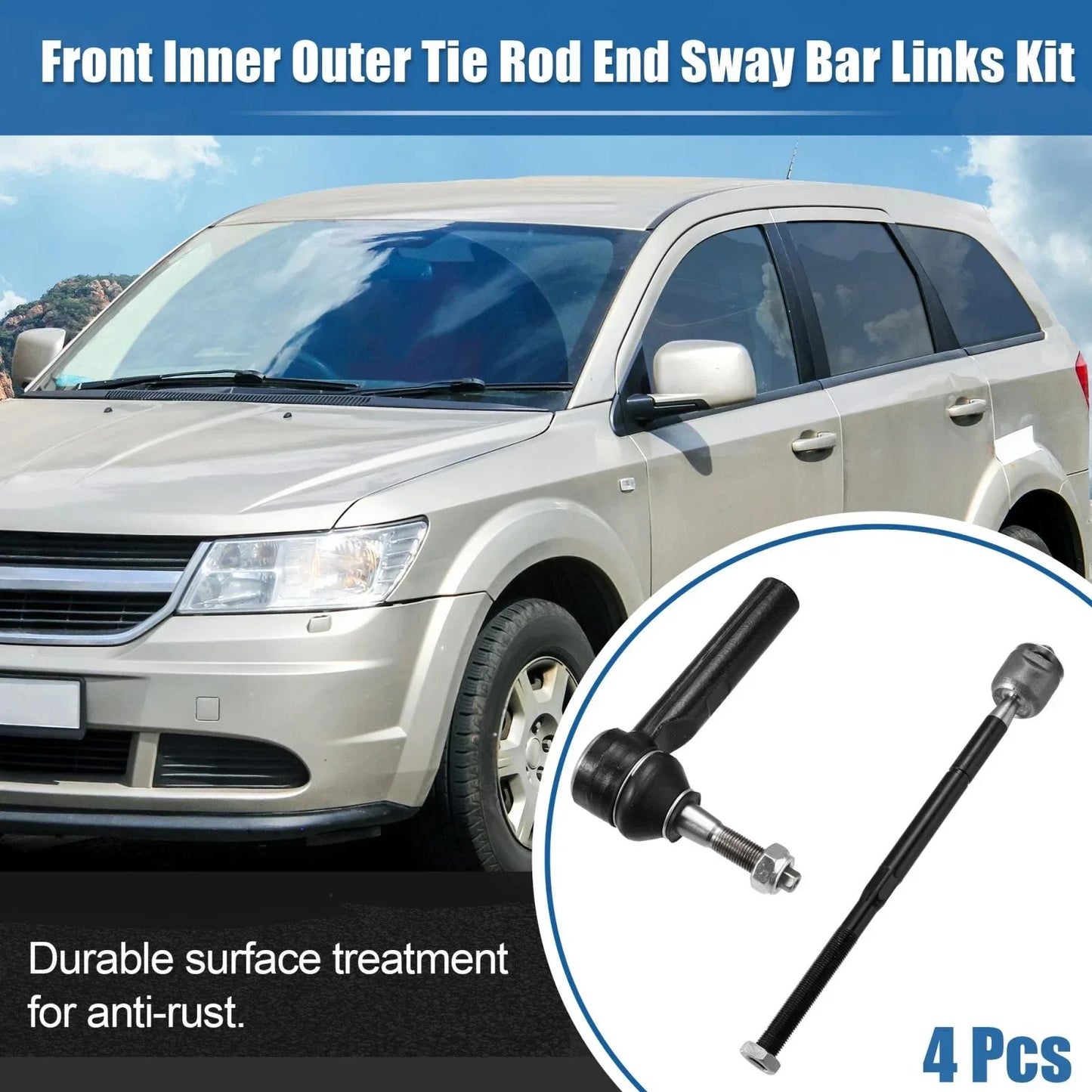 4 x Front Inner Outer Tie Rod End Links for Dodge Journey (2011-2020)