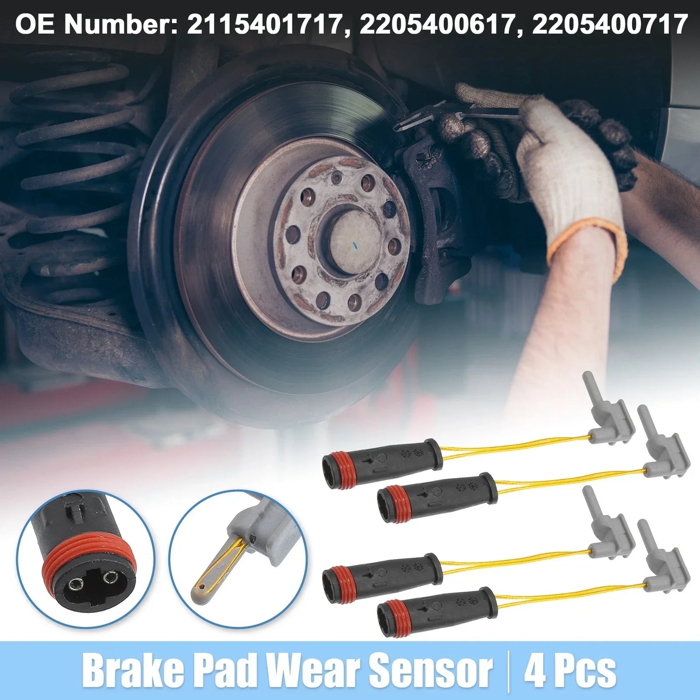 Brake Pad Wear Sensor Lead for Mercedes-Benz (2010-2016) - 4 x Black Gold Tone