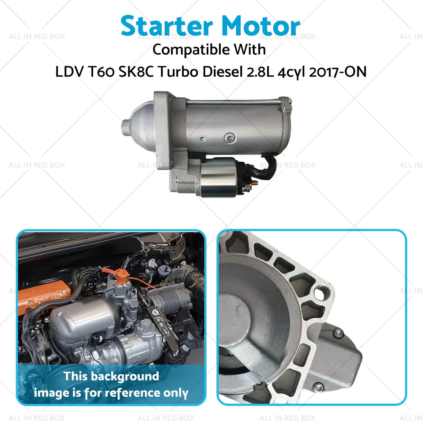 Starter Motor for LDV T60 Turbo Diesel 2.8L 4cyl (2017-2023)