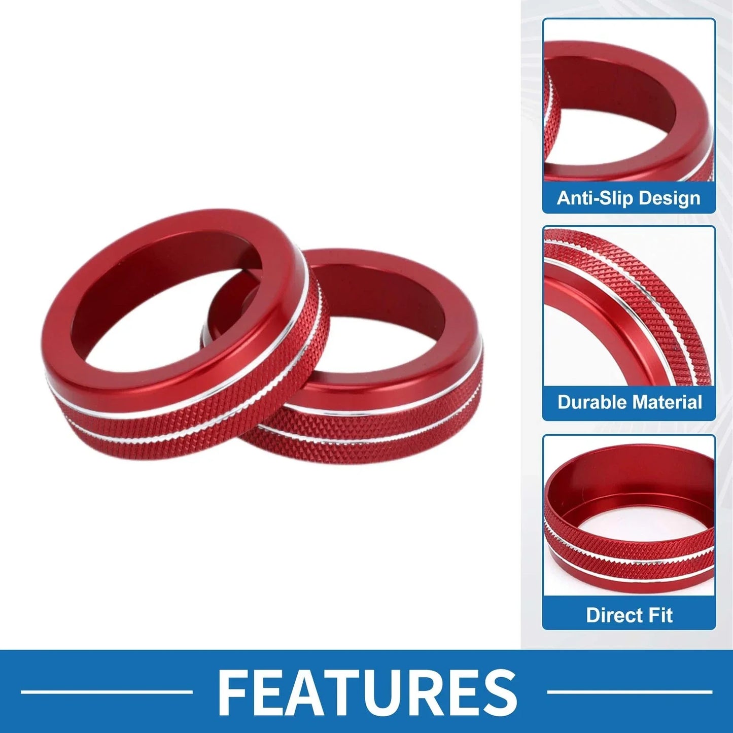 AC Climate Heater Switch Knob Cover Ring for Hyundai Elantra (2021-2024) 2 x Red