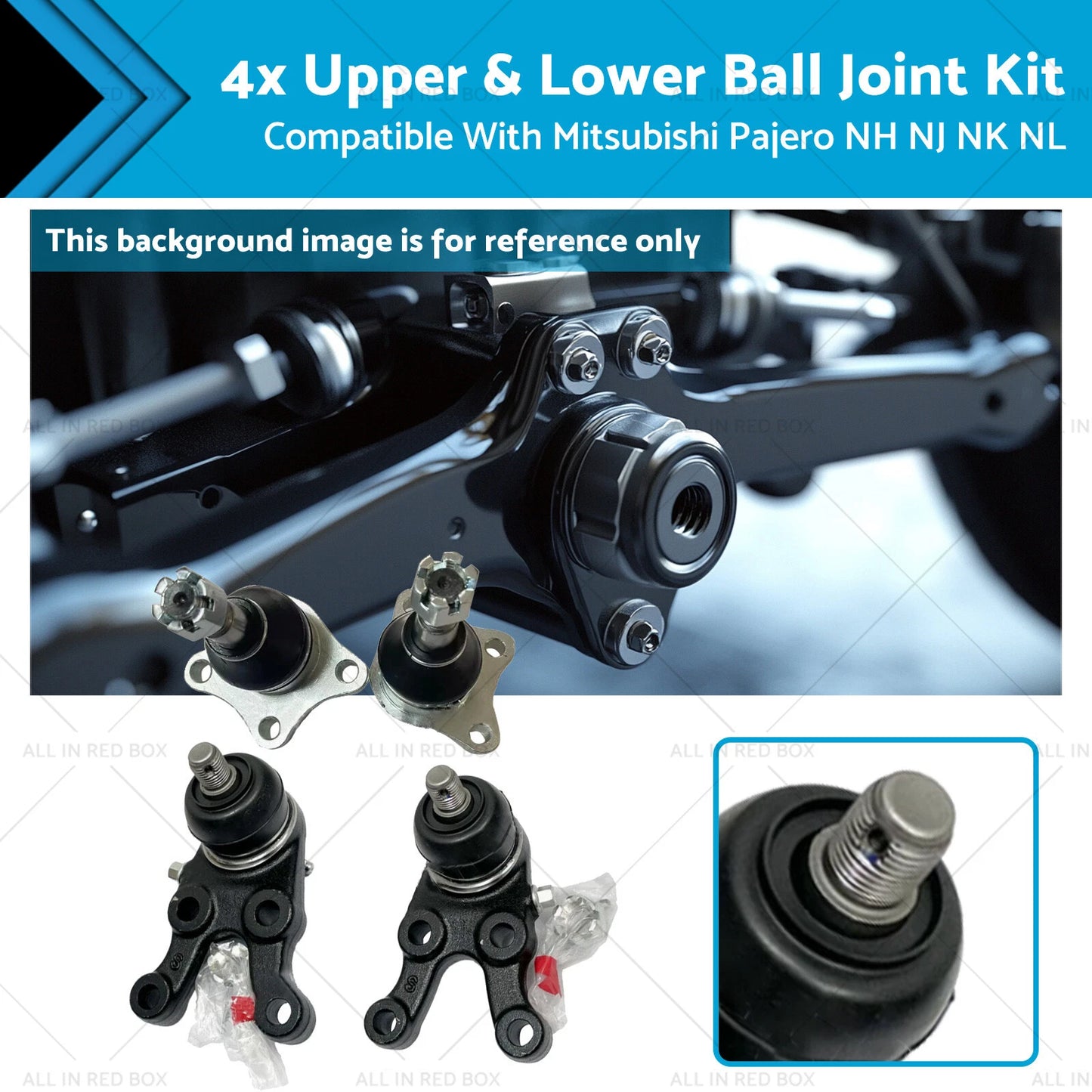 4 x Upper & Lower Ball Joints for Mitsubishi Pajero NH NJ NK NL (1991-2000)