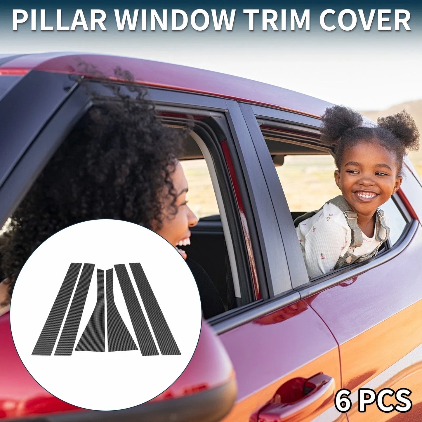 6 Pcs Door Pillar Window Trim for Honda Fit (2007-2008) Carbon Fiber Pattern