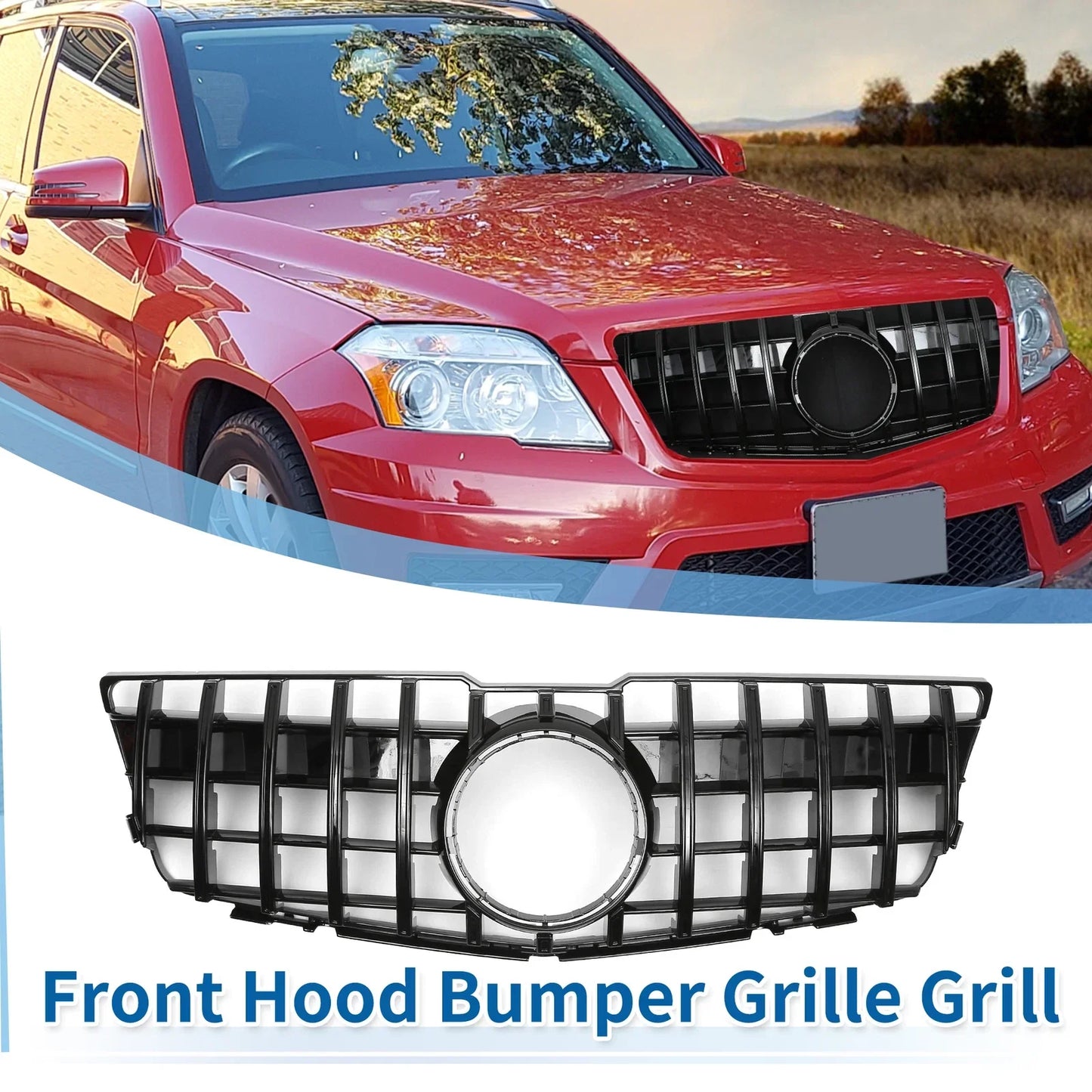 Front Upper Bumper Grille for Mercedes-Benz GLK300 2010-2012 Gloss Black