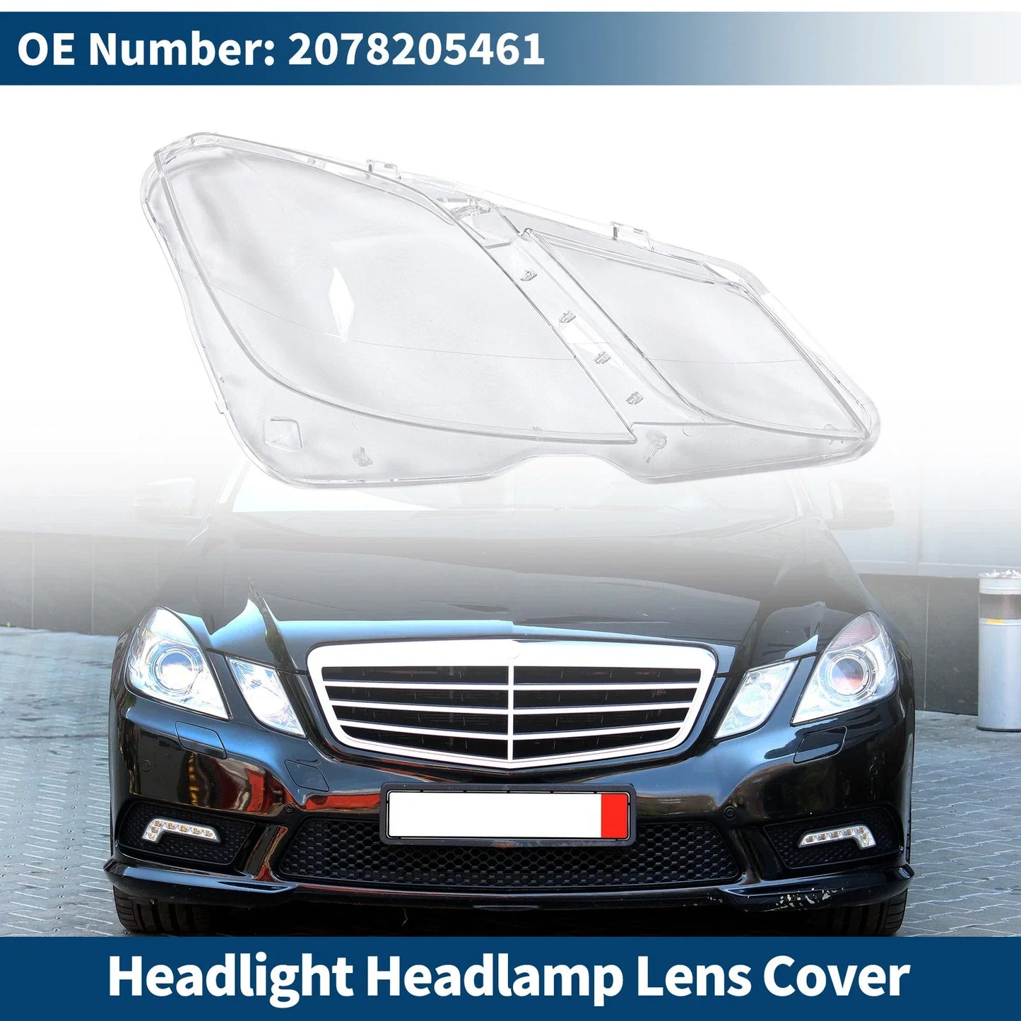 Car Front Right Headlight Lens Cover for Mercedes-Benz E350 (2009-2016)