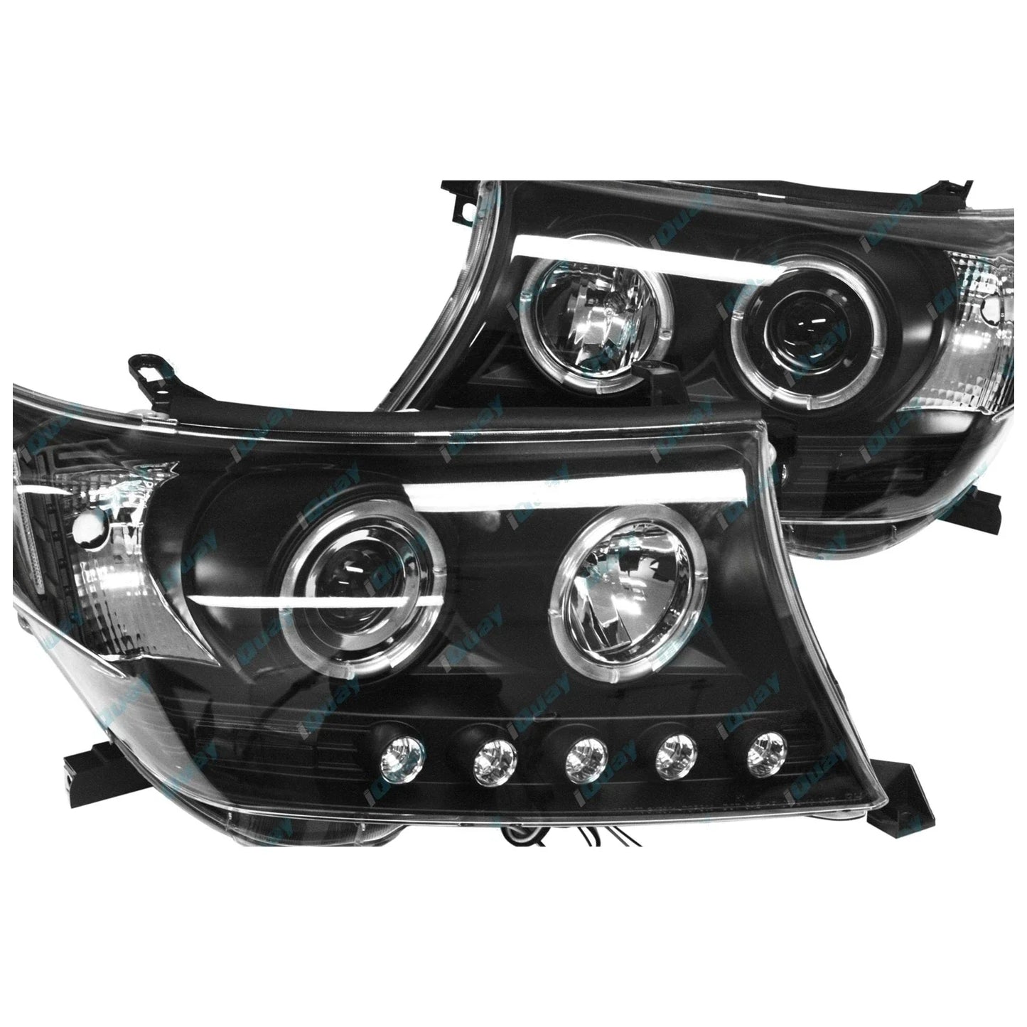 Angel-eye Projector LED BLACK Headlights for Toyota Landcruiser 200 07-15