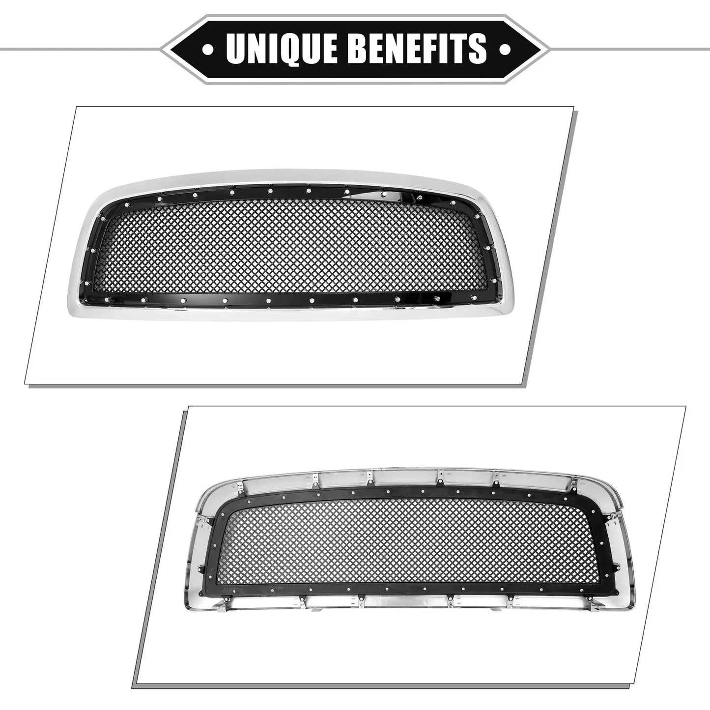 Front Grille Assembly for Dodge Ram Chrome Silver Tone Gloss Black