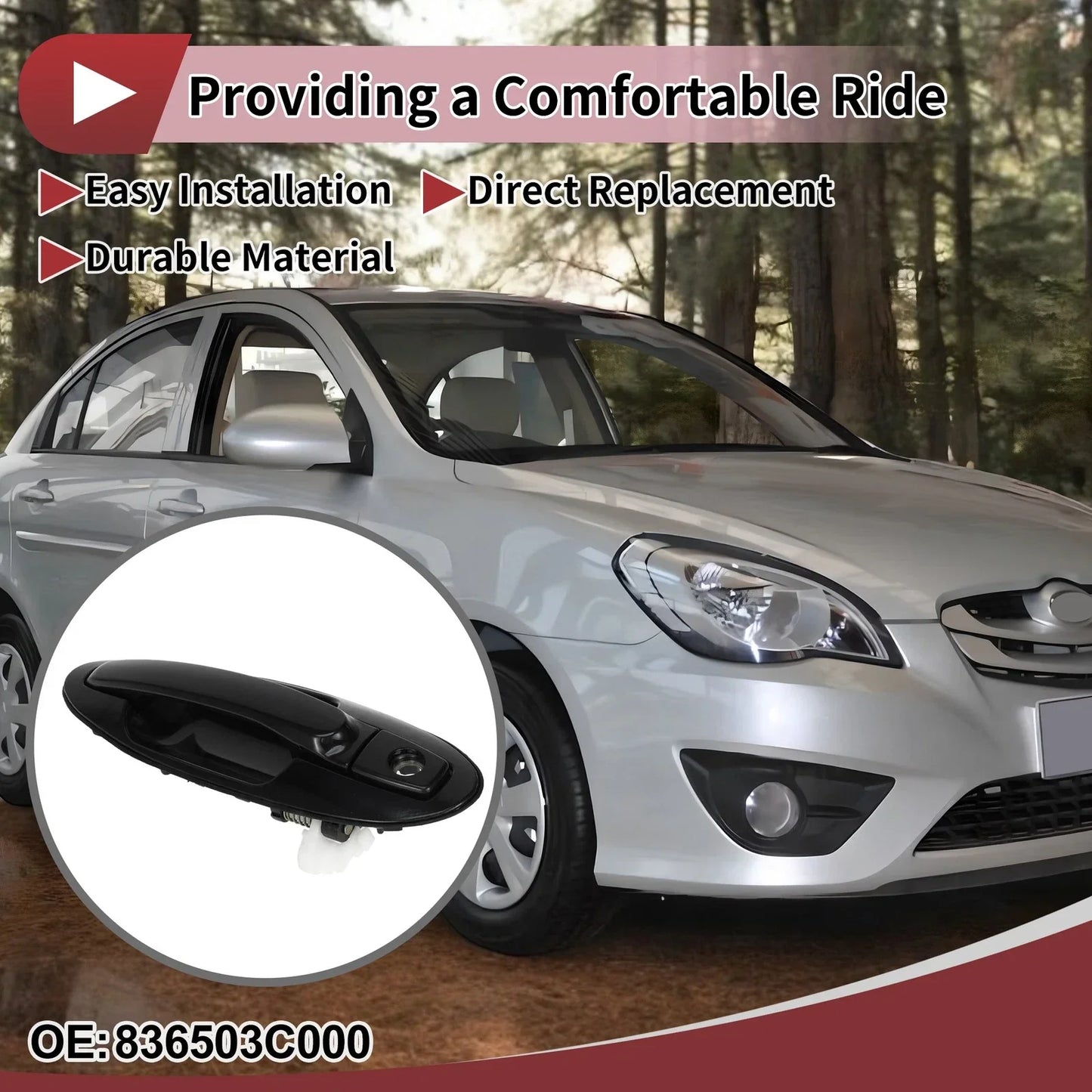 Exterior Door Handle for Hyundai Sonata Front Right Black ABS (2011-2014)